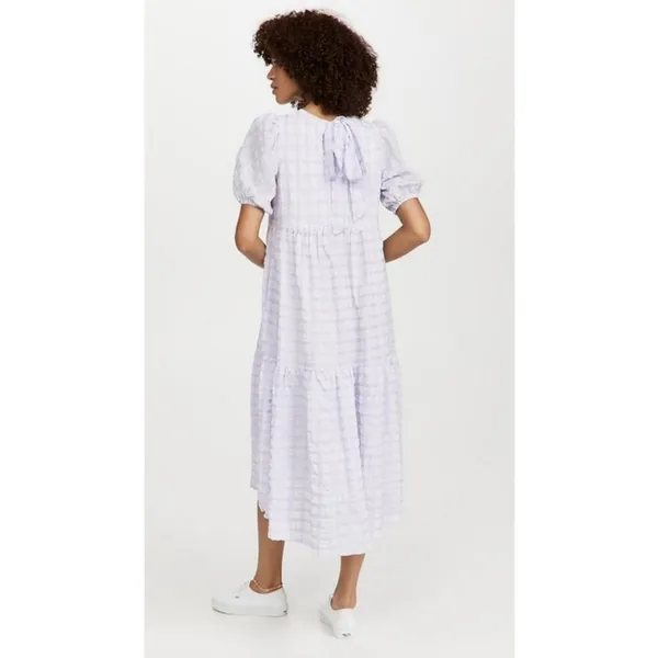 💕ENGLISH FACTORY💕 Tiered Gingham Seersucker Maxi Dress ~ Lavender Medium M NWT - Image 7