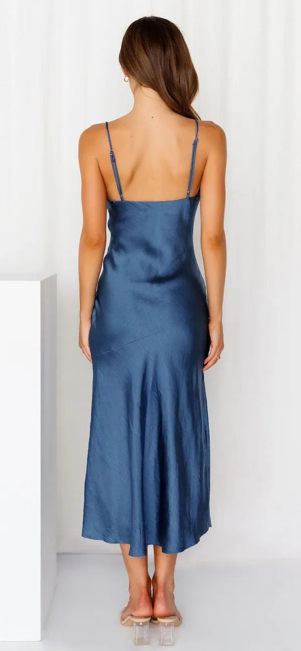 Hello Molly LYCHEE MARTINI SATIN MIDI DRESS NAVY - Image 2