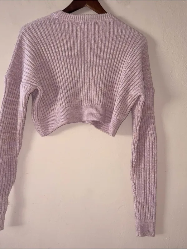 Urban Outfitters Ribbed Knit Cropped Sweater Lilac Size Small - Image 4