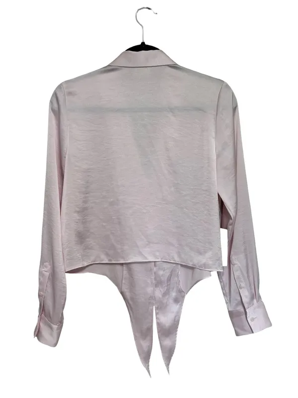 NEW Aritzia Wilfred Tie Front Satin Blouse in Mochi Pink - Size S - Image 3