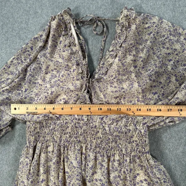Love ya Bunches Floral V-Neck Long Sleeve Mini Dress Size Medium Ruffle Purple - Image 6