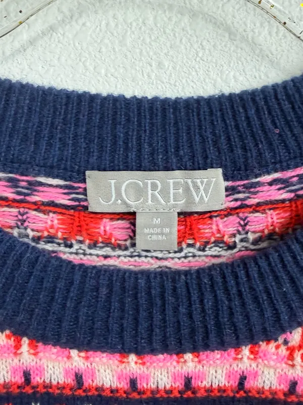 J. Crew Knit Pink Heart Winter Patterned Crewneck Sweater Size M - Image 3