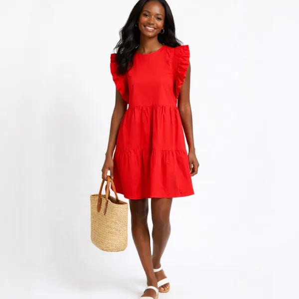 English Factory True Red Ruffle Sleeve Babydoll Tiered Mini Dress Sz S 🧡 - Image 12