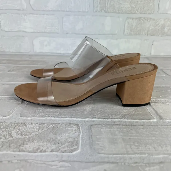 SCHUTZ Heels Victorie Womens 7.5 Nude Transparent 2‎ Strap Block Heel Sandals B - Image 5