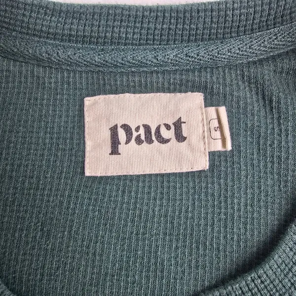 Pact Teal Waffle Knit‎ Long Sleeve Shirt Crew Neck Organic Cotton Size Small - Image 3