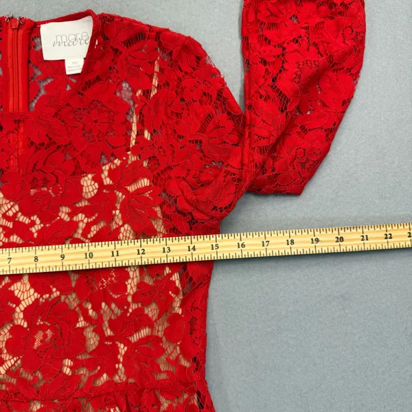 Mare Mare‎ Anthropologie Red Floral Lace Fit & Flare Dress XS 3/4 Sleeve Holiday - Image 3
