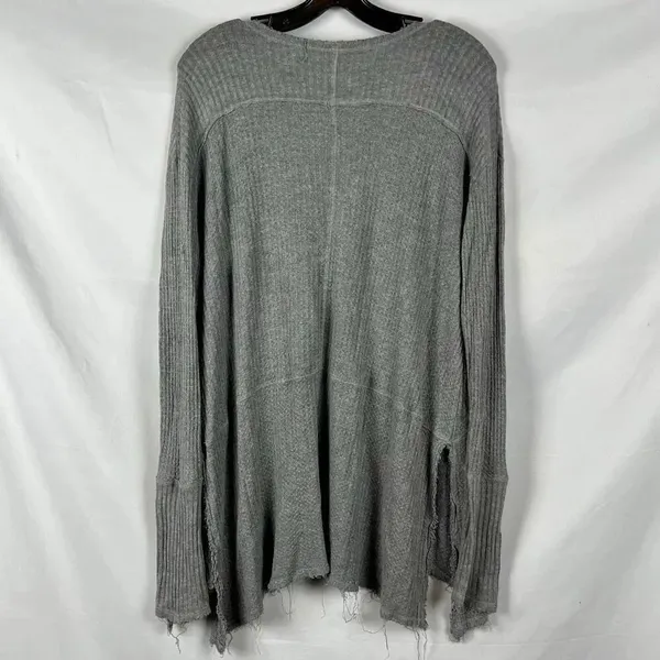 Free People Waffle Knit Thermal Distressed Drippy Asymmetrical Long Sleeve Top S - Image 2