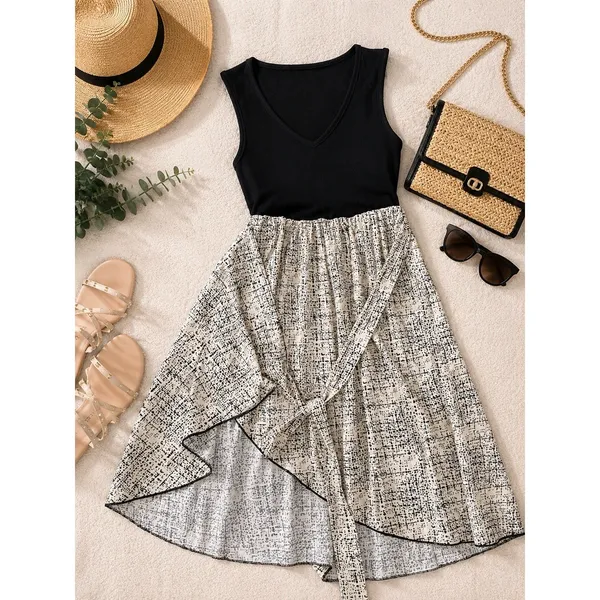 SheIn Black & White High-Low Textured Skirt - Image 3