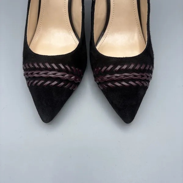 White House | Black Market High Heels Size 8 Black Suede Olivia Whipstitch Purple Braided Pumps Gothic - Image 4