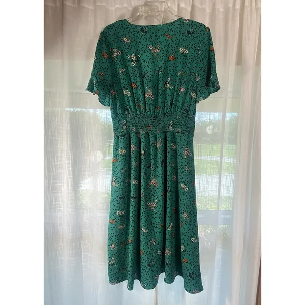 Bebop Floral Midi Dress‎ L XL Flutter Sleeve Babydoll Cottagecore Smocked Green - Image 3
