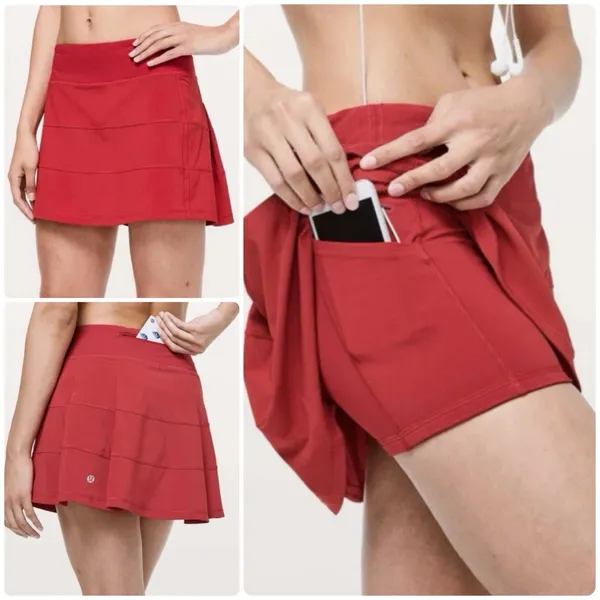 LULULEMON Pace Rival Mid-Rise Skirt Skort Vibrant Red Size 2 RARE EXCELLENT - Image 2