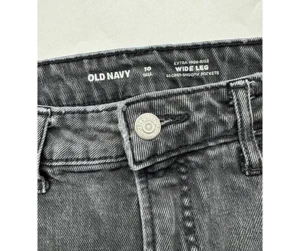 Old Navy Extra High Rise Wide Leg Distressed Black Jeans Women’s Size 10 Tall - Image 5