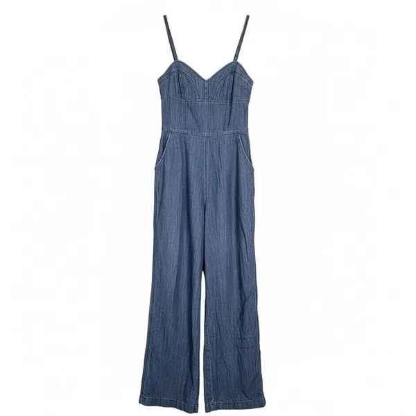 Express Womens Chambray Jumpsuit Sz 0 Boho Coastal Grandma Trouser Romper Y2k - Image 2