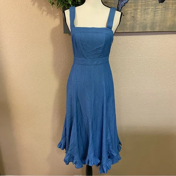 NWOT Lulus Darling Time Blue Chambray Handkerchief Midi Dress With Pocke… - Image 4
