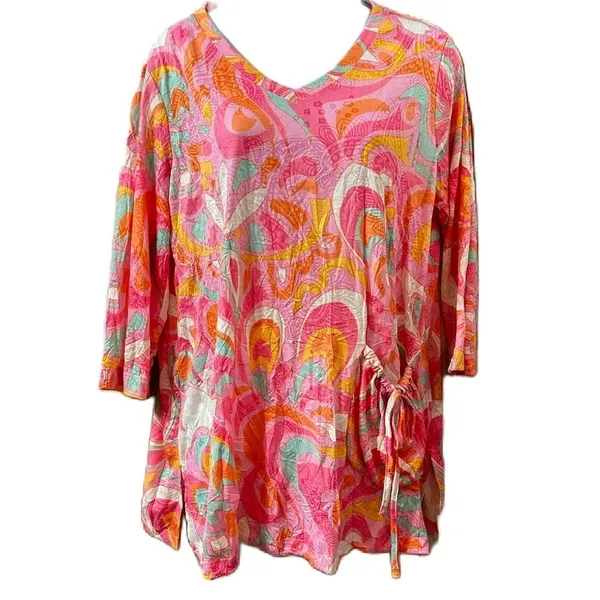 Ali Miles Blouse V-Neck Tunic Abstract Geometric Print Size Medium Top - Image 5