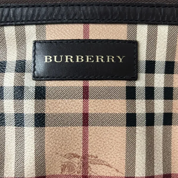 Burberry Haymarket Nova Check Pouch Coated Canvas Leather Trim Cosmetic Bag - Image 3