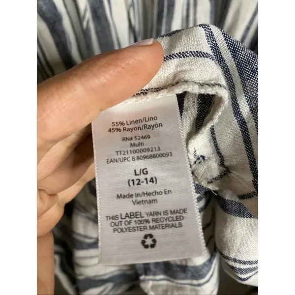 Time & Tru Striped Linen Blend Dress Pockets Coastal Nautical Cottagecore L - Image 5