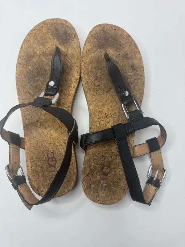 UGG 'Aleigh' Black Leather T-Strap Sandals Size 7.5 - Image 3