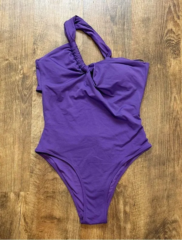 NWT ZARA Asymmetric Swimsuit Sz Small Purple One Piece One Shoulder - Image 3