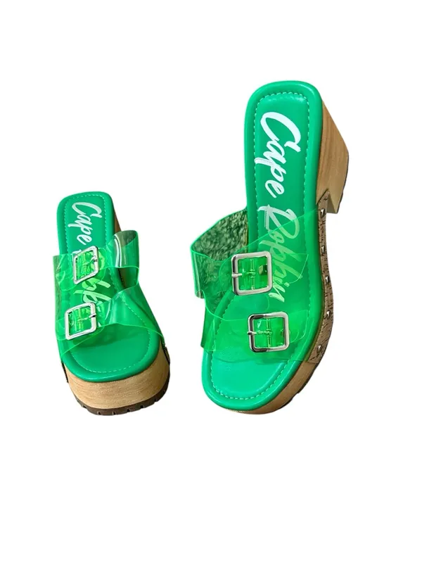 Cape Robbin Neon Green Lucite Double Buckle Platform Mules - Image 3