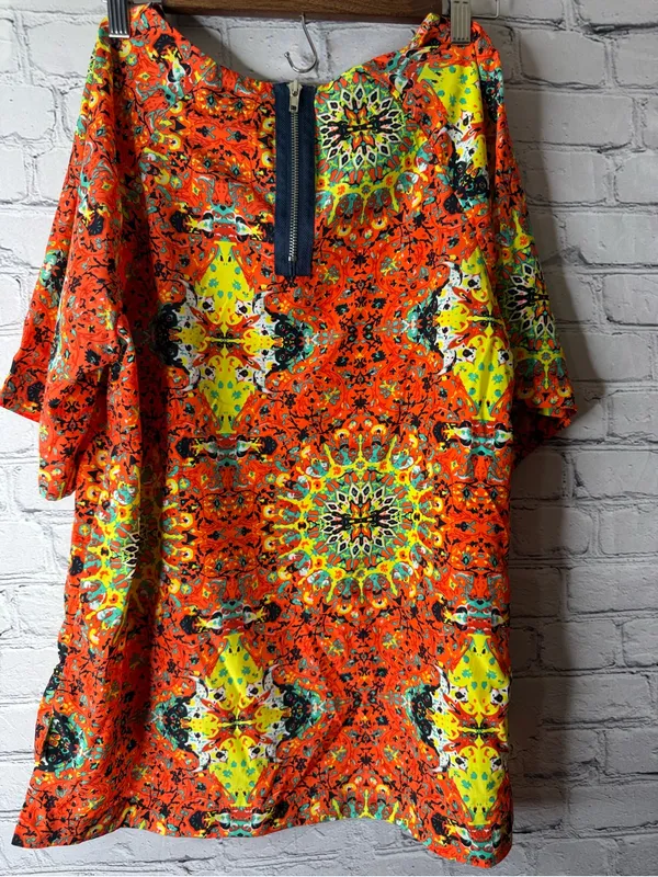Kut from the cloth Vibrant Orange & Neon Printed Tunic Top medium - Image 5