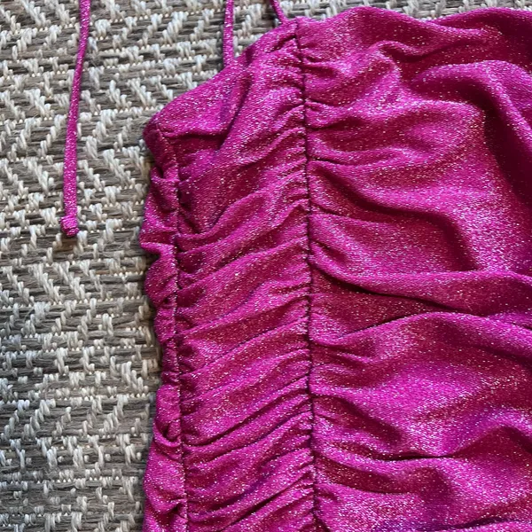 Jump Glitter Square Neck Ruched Dress Sz M - Image 3