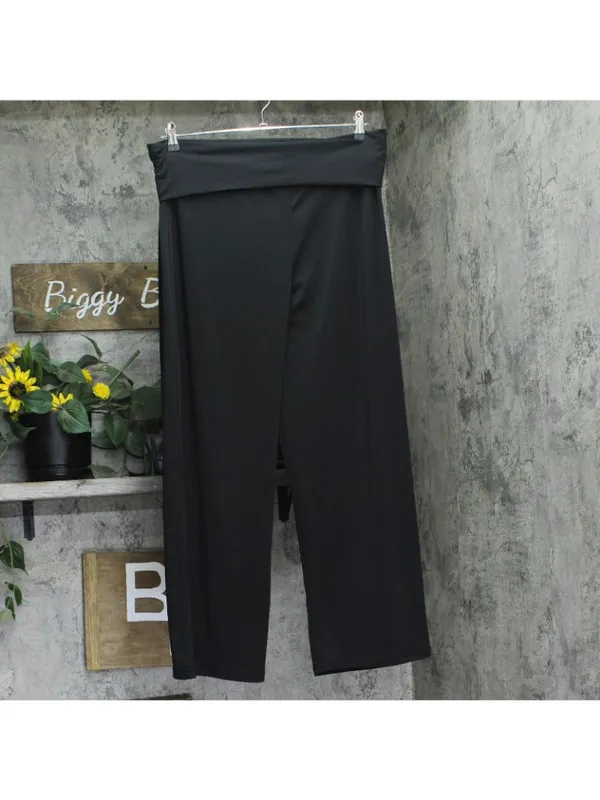 NWT White Mark Foldover Knit Solid Palazzo Pants 0656729710401 Black 1X - Image 2