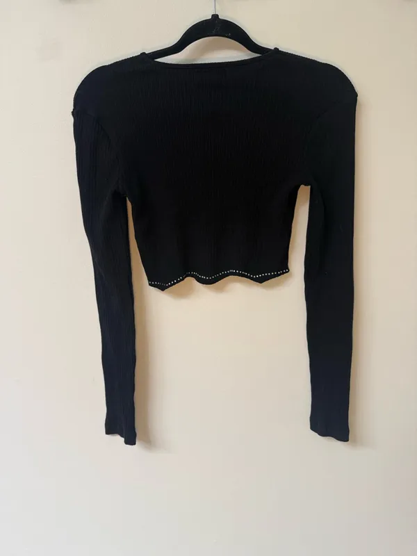 Edikted Black Rhinestone Angel Wing Crop Long-Sleeve Top Size xSmall - Image 2