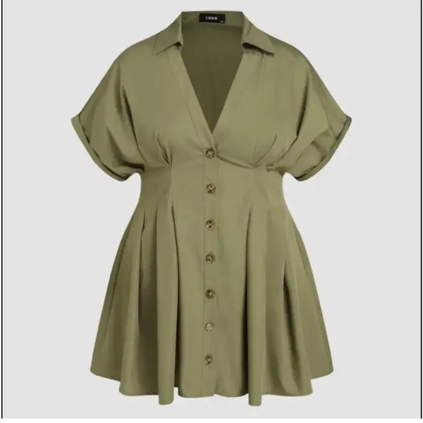 Cider Olive Green Button-Up Dress - Image 3