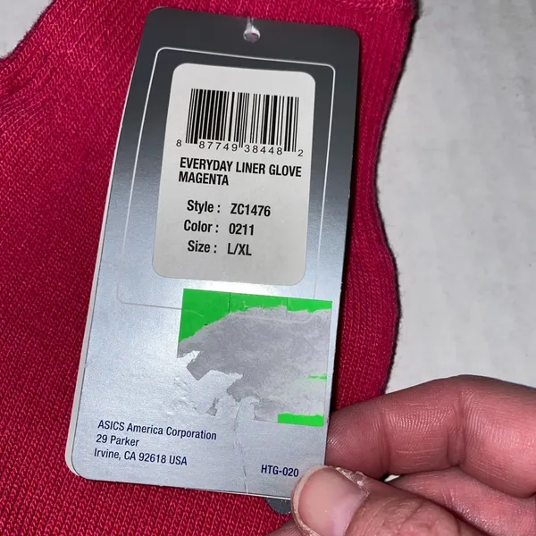 Asics Womens L/XL Everyday Glove Liner Magenta Pink, ZC1476-0211 NWT - Image 2