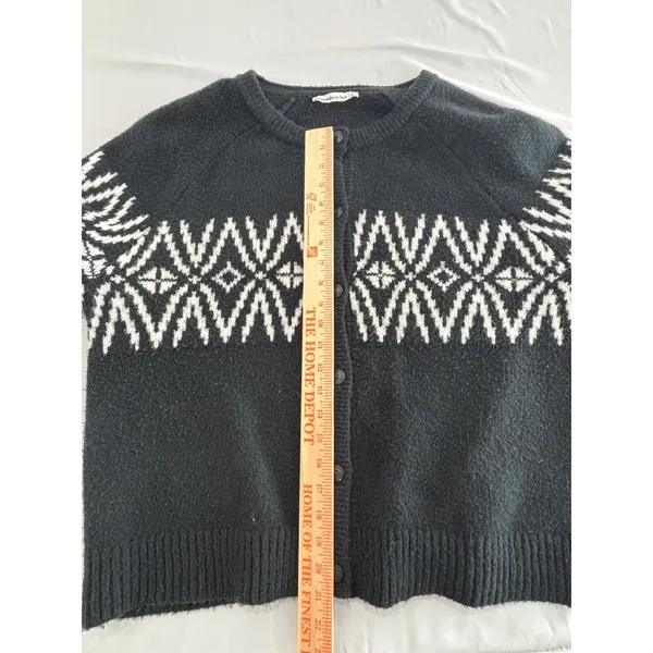 Abercrombie & Fitch Women XL Black Fair Isle Knit Button Front Cardigan‎ Sweater - Image 6