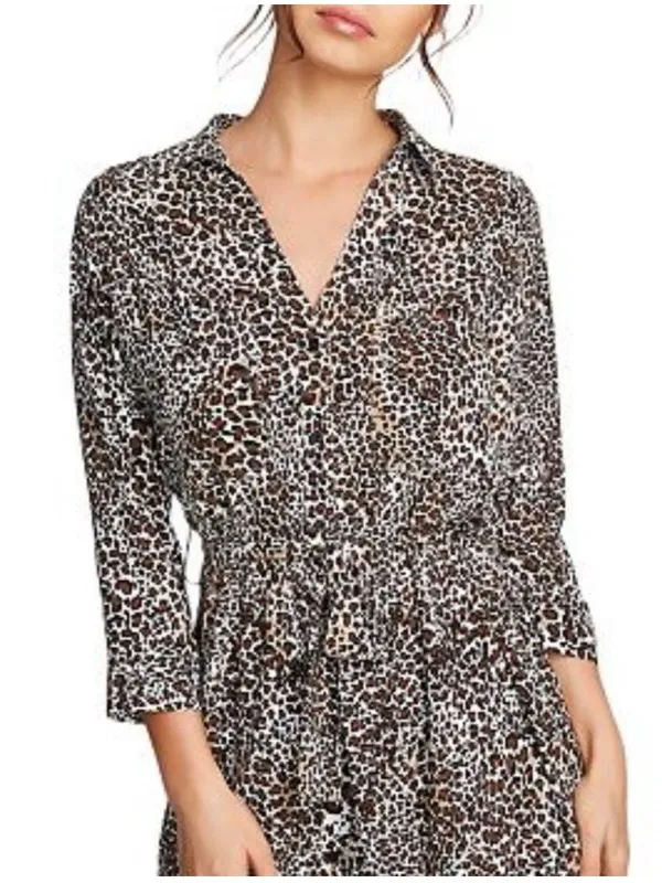1. State Leopard Print Shirtdress Small 3/4 Sleeve Belt Fall City Chic Maximal - Image 2