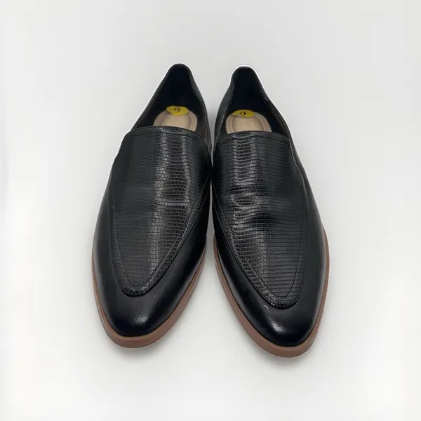 New Vince Camuto Womens Finetta Black Leather Embossed Pointed Toe‎ Loafers 9 - Image 3