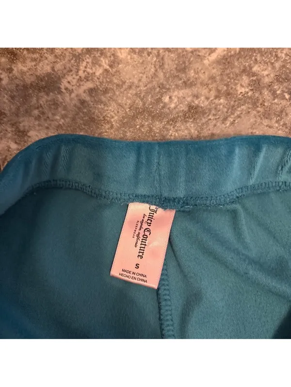 Y2K Juicy Couture Teal Velour Jogger Pants Size S Drawstring Track Pants - Image 4