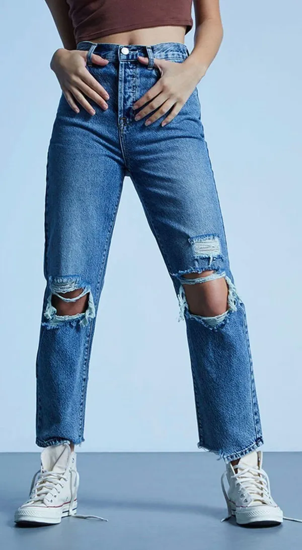 PacSun Eco Medium Blue Distressed High Waisted Straight Leg Jeans - Image 2