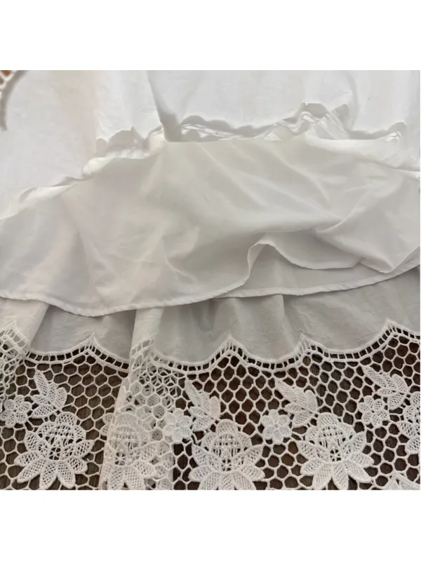 NWOT Steve Madden White Lace Halter Mini Dress Cotton Tiered Small Read - Image 5