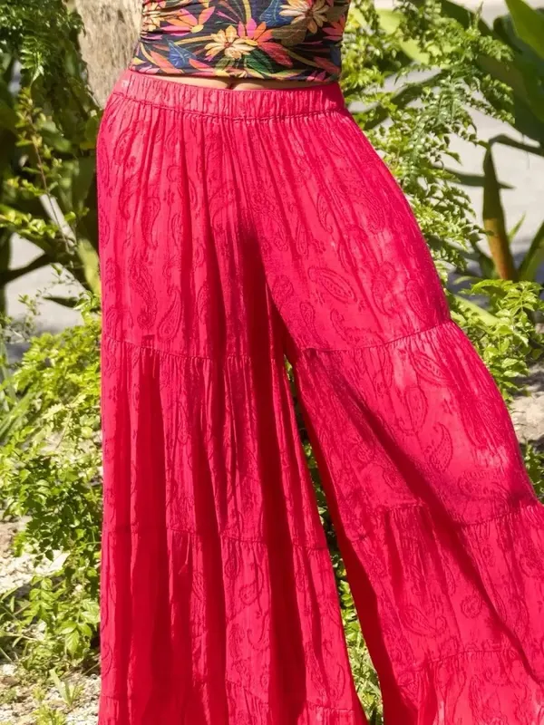 Natural Life Red Floral Jacquard Patti Palazzo Pants - Size L - NWOT - Image 2