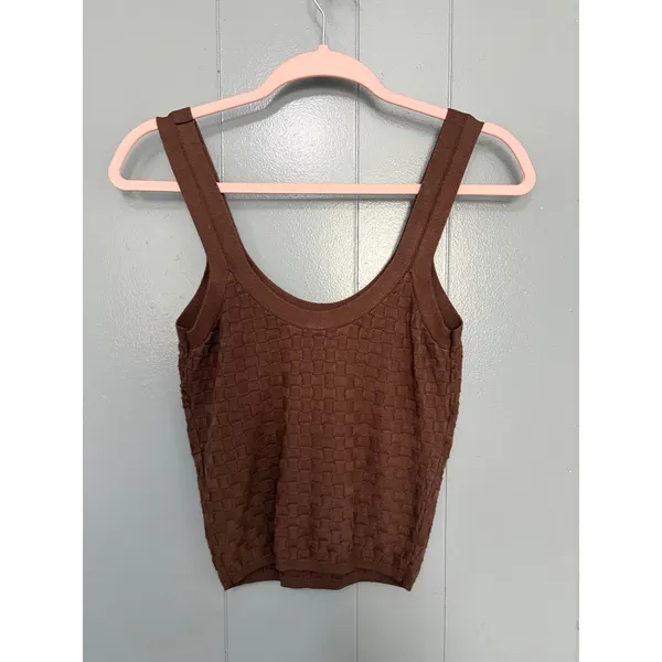 Abercrombie & Fitch Brown Checkered Knit Scoop Neck Classic Preppy Tank Top S - Image 3
