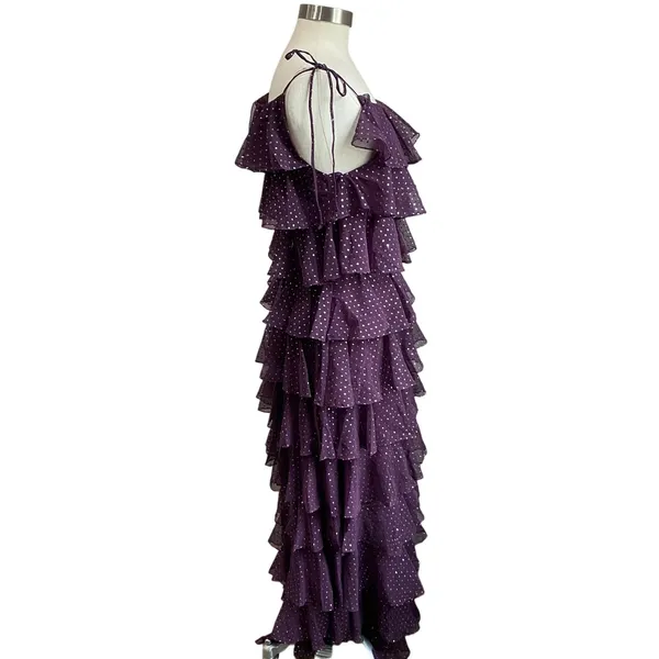 Vintage Neusteters Whimsigoth Purple Tiered Ruffle Maxi Prom‎ Gown Size 6 USA - Image 4