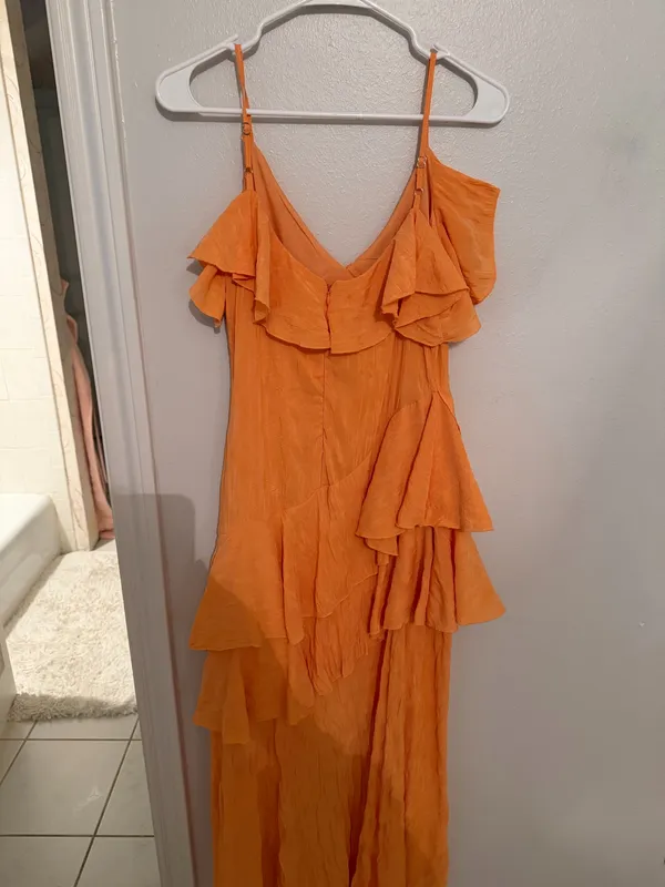Impeccable Pig Orange Flowy High Low Dress - Image 4