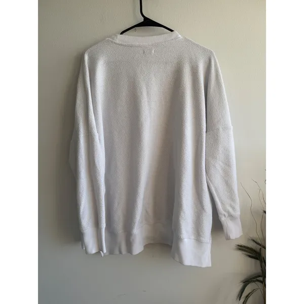 Aerie‎ Womens White Textured Oversized Crewneck Sweatshirt Relaxed Fit Small - Image 2