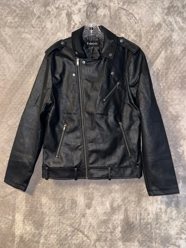 Fahsye Women's Black Faux Leather Asymmetrical Moto Biker Jacket - Image 3