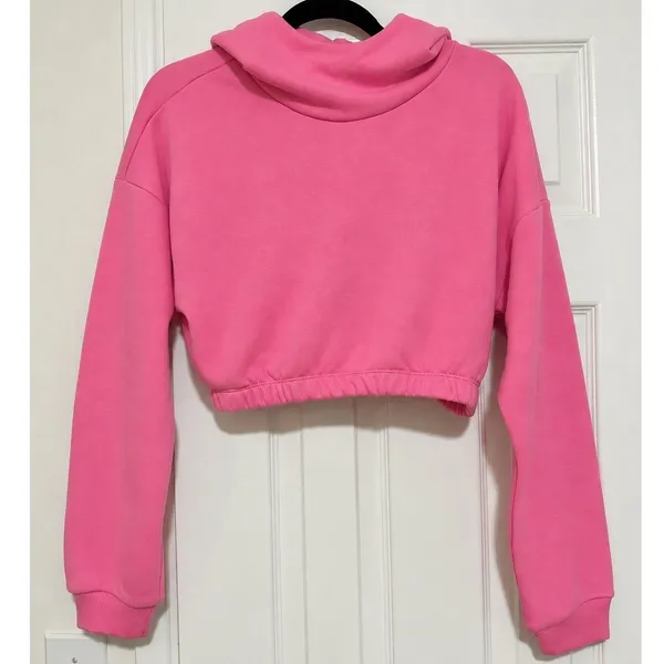 Naked Wardrobe Pink Cropped Hoodie Sweatshirt Oversized Streetwear NWOT Size L - Image 2