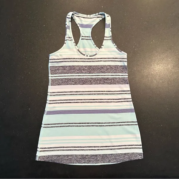 Lululemon Cool Racerback Groovy Stripe Static Wave Cadet Blue Size 8 - Image 4