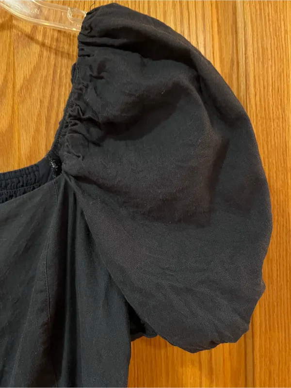 Rachel Parcell Square Neck Button Front Puff Sleeve Linen Dress Dark Blue XS - Image 6