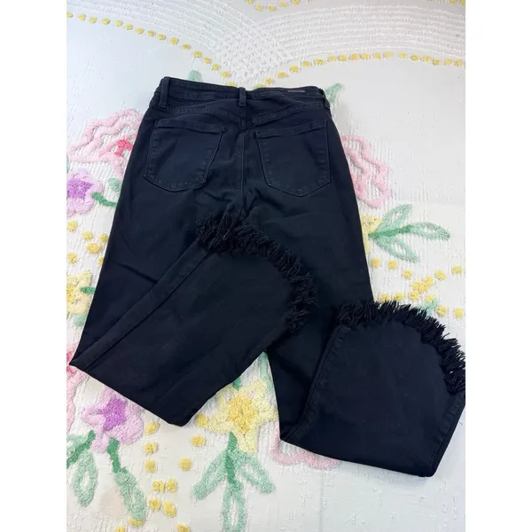 JUST‎ BLACK DENIM Womens Size 26 Black Frayed Flare Jeans Made in USA - Image 2