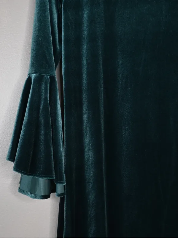MSK Women's M Dark Green Velvet Bell Sleeve Lined Shift Dress - Image 6