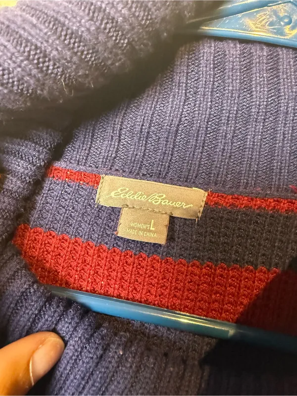 Eddie Bauer Striped Cowl Neck Sweater in Navy, Pink & Tan - Image 3