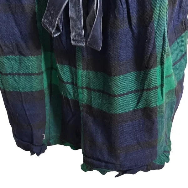 Aerie Navy Green Plaid Ruffle Strap Romper‎ with Velvet Tie S/P - Image 4