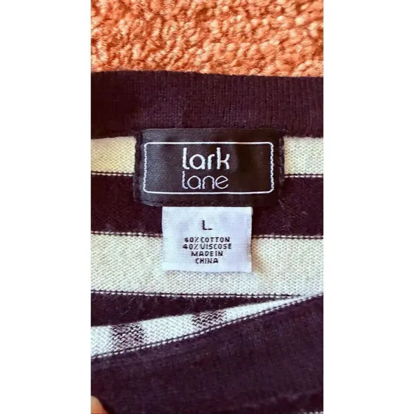 Lark Lane Striped Sweater Size L Black White Embellished Knit - Image 2